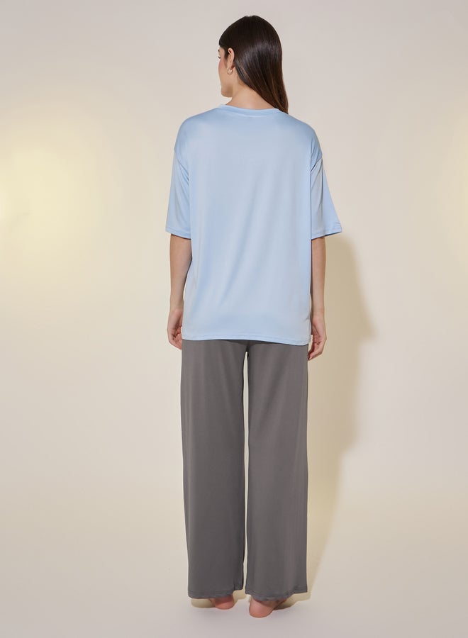Take Two Take Two Graphic Print Oversize T-shirt and Pant Pajama Set - Image 4