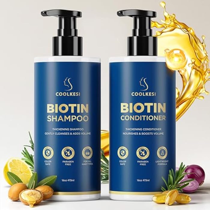 Tripeptide-Infused Biotin Hair Growth Shampoo and Conditioner Set, Onion Anti-Loss Volumizing Moisturizing Treatment for Soft Shine Hair, Dandruff Routine Shampoo for Men and Women, 2x16oz