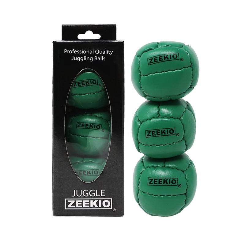 Zeekio Galaxy Juggling Ball Professional Grade Suitable for All Levels Ages Premium 12 Panel Genuine Leather Ball Durable 130 Grams 67mm Set of 3 Green - Image 3
