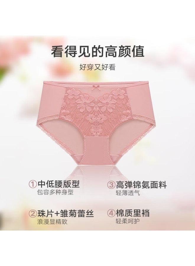 Maniform Women's Seamless Lace Cotton Crotch Breathable Skin-friendly Premium Mid-low Waist Thin Comfortable Briefs - Image 2