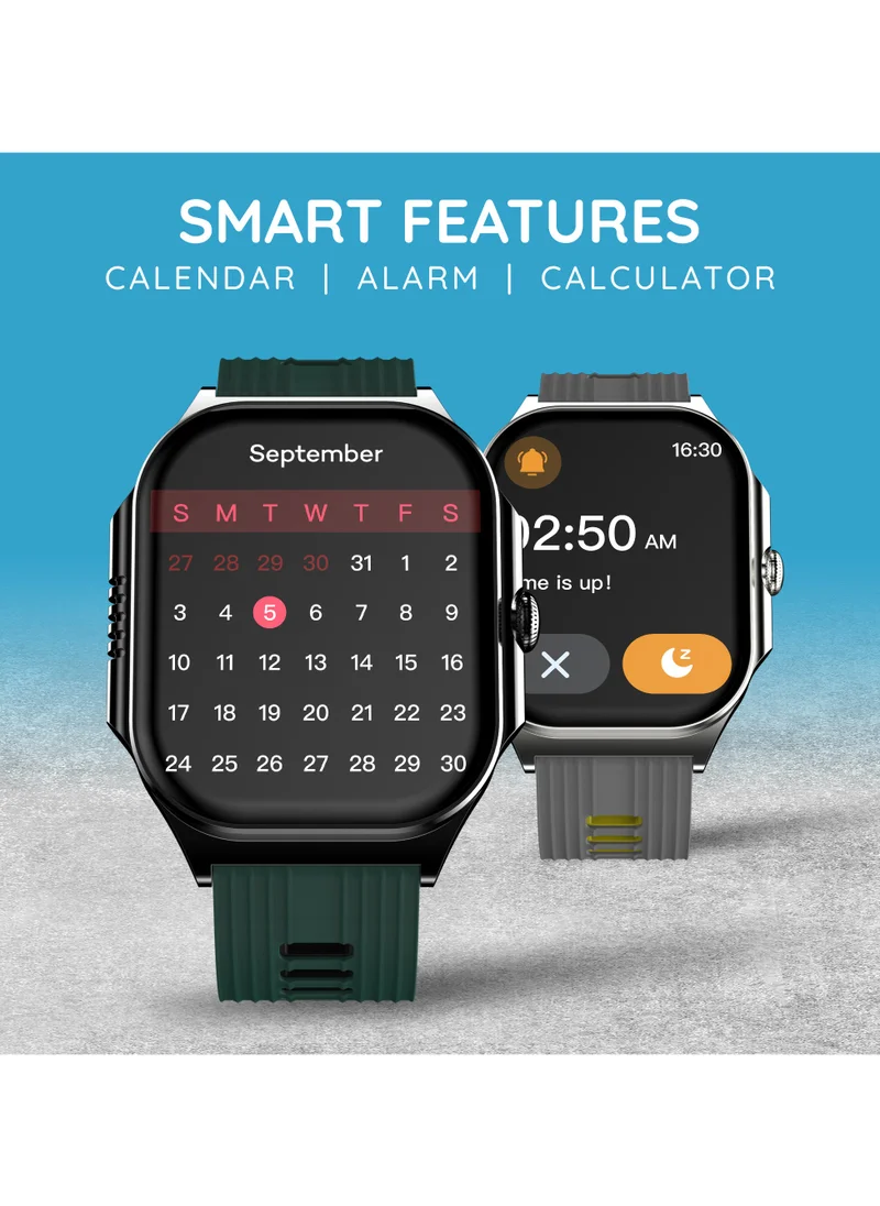 Pebble Alive 1.99" Always on Amoled Display Smartwatch, Quick Notification, Magnetic Charging, IP67 Water Resistance, BT Calling, Health Suite, Multisport Mode, AI Voice Assistance, Forest Green