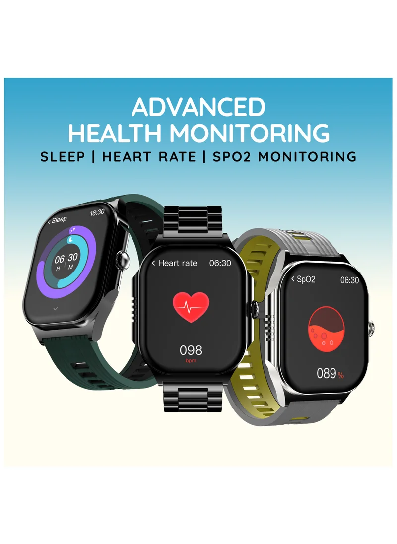 Pebble Alive 1.99" Always on Amoled Display Smartwatch, Quick Notification, Magnetic Charging, IP67 Water Resistance, BT Calling, Health Suite, Multisport Mode, AI Voice Assistance, Forest Green