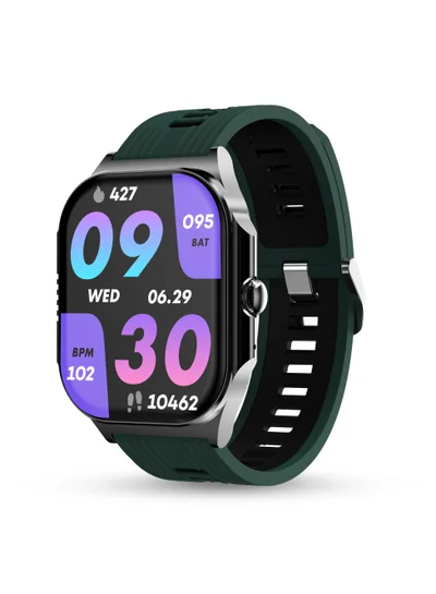 Pebble Alive 1.99" Always on Amoled Display Smartwatch, Quick Notification, Magnetic Charging, IP67 Water Resistance, BT Calling, Health Suite, Multisport Mode, AI Voice Assistance, Forest Green
