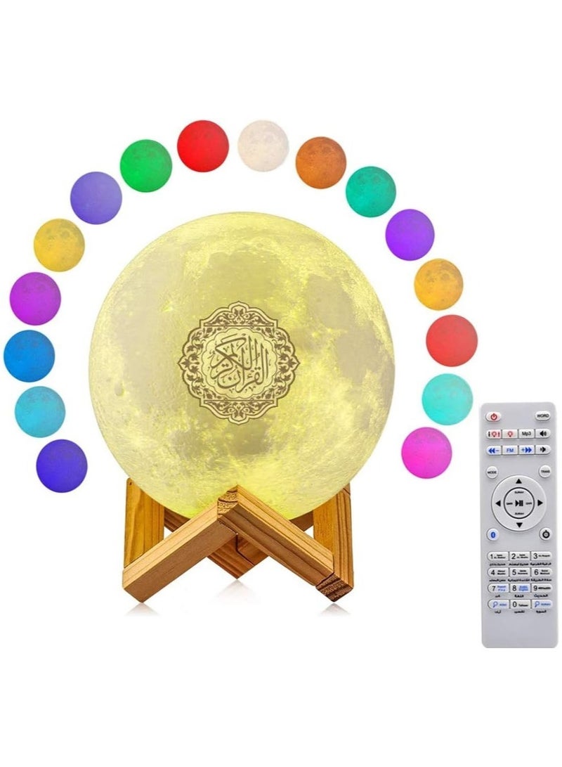 ELTRAZONE Portable Bluetooth Speaker 4 in 1 Quran Speaker with 16 Colors 3D Print Moon Lamp Night Light Quran Recitations and Song FM Broadcast  - Image 1