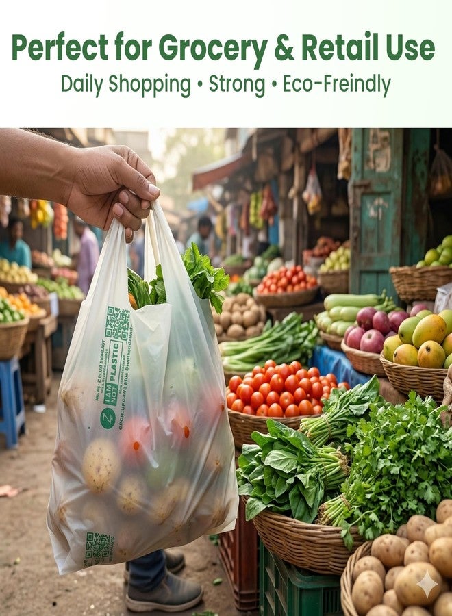 ECOZ Compostable & Biodegradable Carry Bags | Eco-Friendly Plastic-Free Shopping Bag for Grocery, Food, Retail & Vegetables | 16x20 Inch | Approx Pack of 40 | Load 5kg Capacity | for Supermarket - Image 4