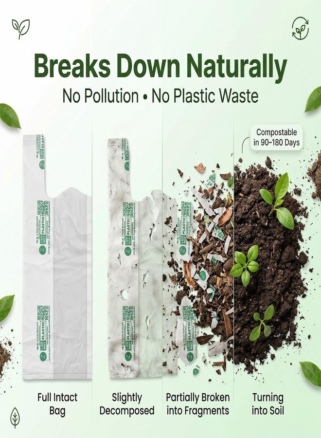 ECOZ Compostable & Biodegradable Carry Bags | Eco-Friendly Plastic-Free Shopping Bag for Grocery, Food, Retail & Vegetables | 16x20 Inch | Approx Pack of 40 | Load 5kg Capacity | for Supermarket - Image 2