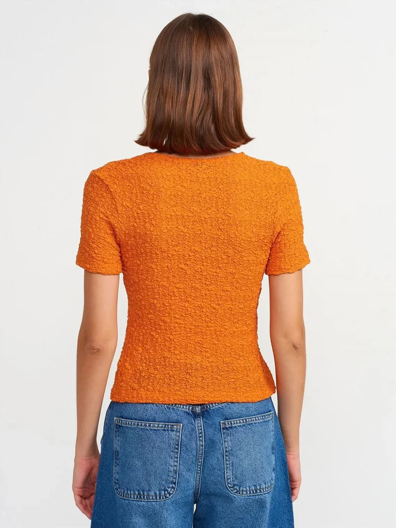 ديلفين DILVIN Fitted Crop Lace Blouse With Tie Front