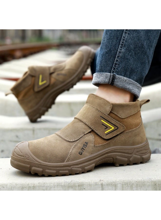 NIBEMINENT Anti Scald Welding Work Shoes Anti-smash Anti-puncture Men Safety Shoes Protective Boots Wear Resistant Suede Shoes - Image 1