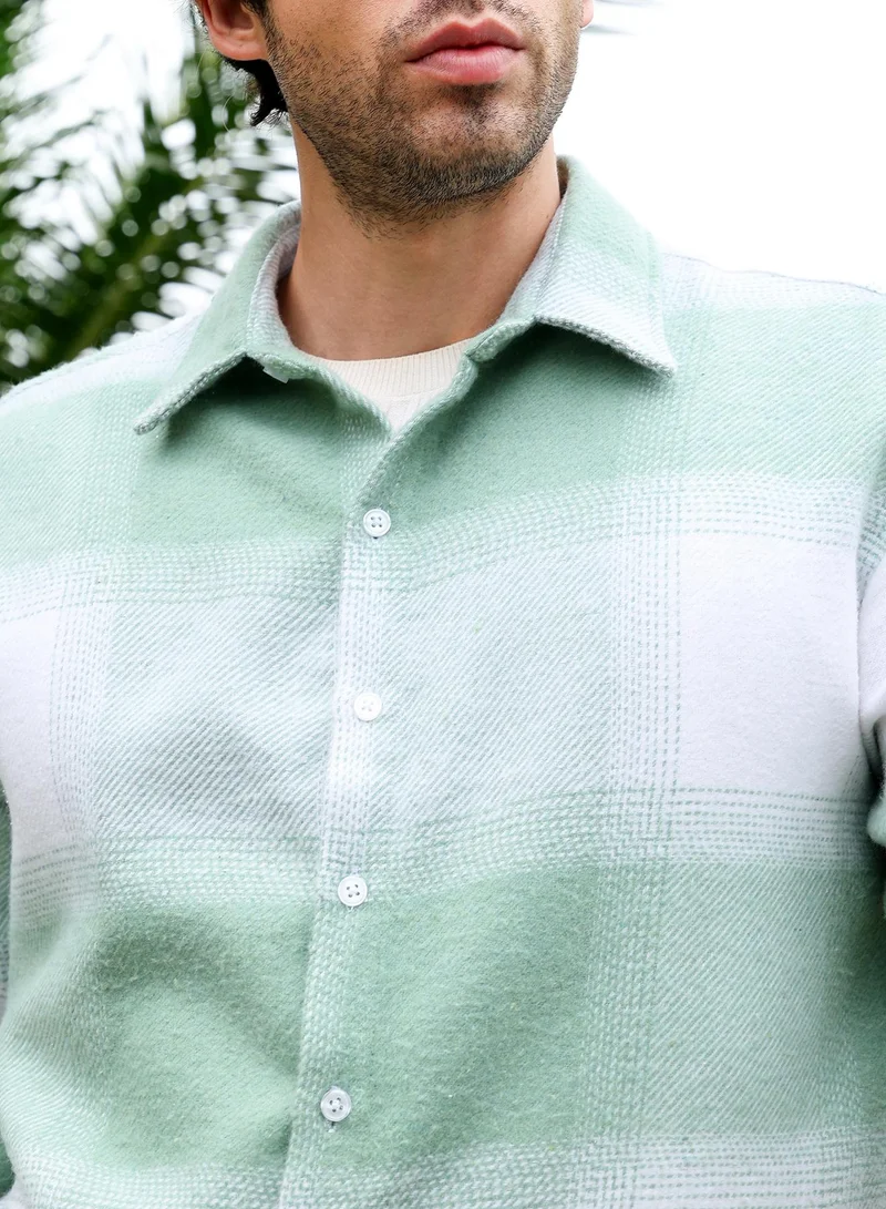 CAHOOT  Men's Light Pistachio:Cream White Vignette-Checkered Oversized Shirt for Men | Best Price UAE