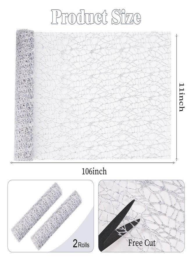 Mabbcoo 2 Pieces Silver Table Runner, Glitter Mesh Centerpiece Table Decorations for Wedding, Graduation, Birthday Party - 11x106 Inch - Image 3