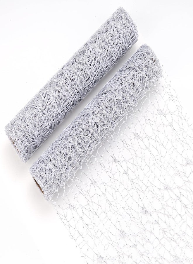 Mabbcoo 2 Pieces Silver Table Runner, Glitter Mesh Centerpiece Table Decorations for Wedding, Graduation, Birthday Party - 11x106 Inch - Image 1