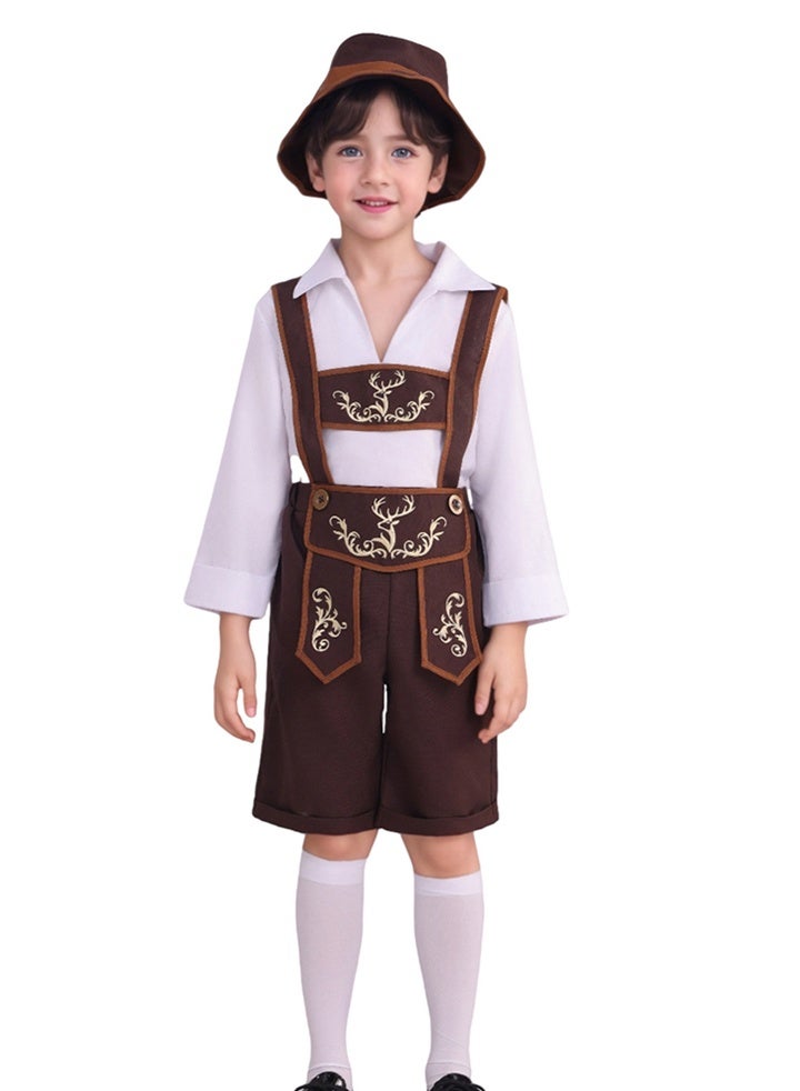 ال_اوياما طقم زي بافاري للأولاد من الجلد الصناعي لمناسبة مهرجان أكتوبر، شورت وحمالات تقليدي ألماني مع قميص وقبعة لحفل الهالوين - Image 2