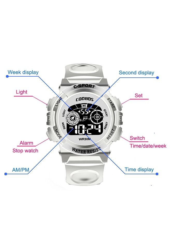 Coobos Kids Water Resistant Rubber Digital Watch Black/Blue  - Image 5
