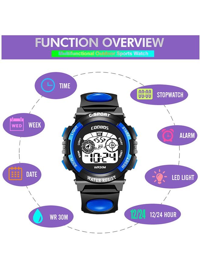 Coobos Kids Water Resistant Rubber Digital Watch Black/Blue  - Image 4