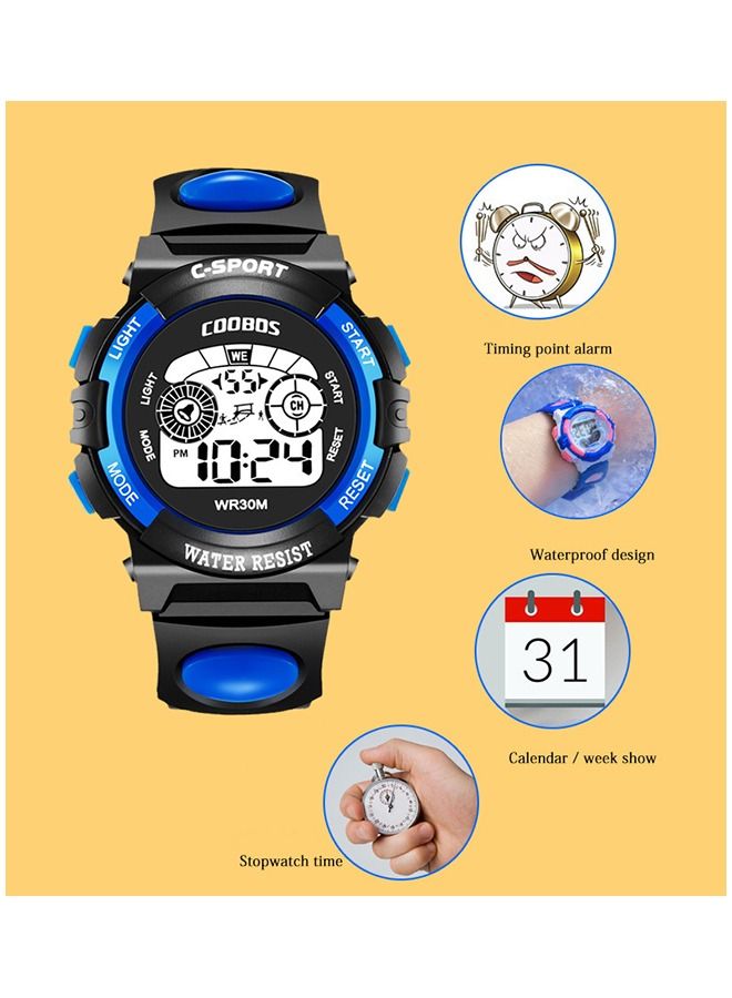 Coobos Kids Water Resistant Rubber Digital Watch Black/Blue  - Image 2
