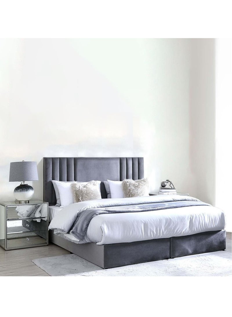 Karnak Superioi Upholstered Velvet Bed Frame Bedroom Furniture Strong And Sturdy Modern Design Wooden Bed | Quiet & Comfortable Bed (Super King - 200x200cm, Grey) - Image 1