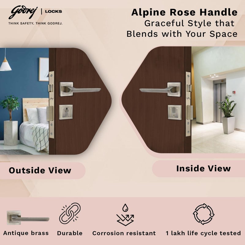 Godrej Locking Solutions and Systems Godrej Mortise Lock Handle Lock Set for Main Bedroom Door Alpine Rossette Home Dcor Handle Antique Brass Finish 60 mm 1CK Cylinder Knob from Inside and with 4 Keyswith 5year Warranty  - Image 2