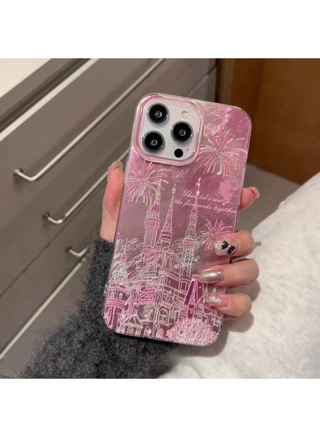 NIBEMINENT Anti Slip Pearl BraceletProtective TPU Case Cover For iPhone 15 Pro Max, Castle Fireworks - Image 2