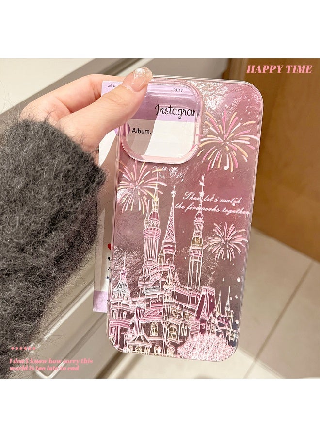 NIBEMINENT Anti Slip Pearl BraceletProtective TPU Case Cover For iPhone 15 Pro Max, Castle Fireworks - Image 1