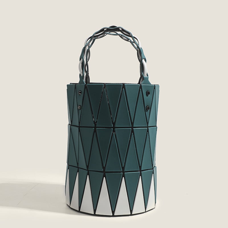 Vegetable Basket Bag 2024 Spring And Round Barrel Bag Women'S Bag Geometric Style Bucket Bag Color Matching Handbag Bag Women'S Bag - Image 2