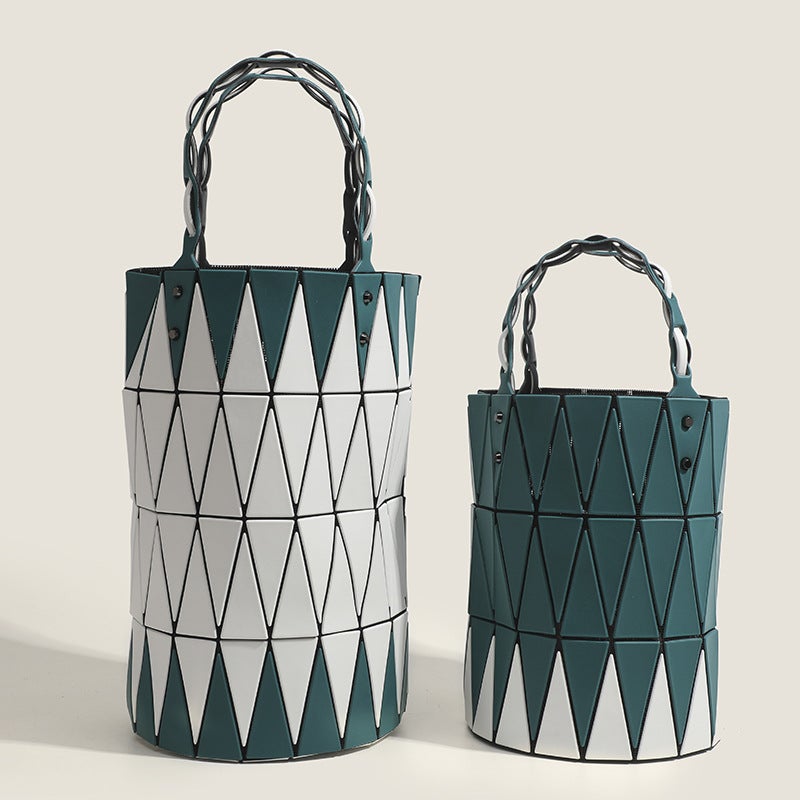 Vegetable Basket Bag 2024 Spring And Round Barrel Bag Women'S Bag Geometric Style Bucket Bag Color Matching Handbag Bag Women'S Bag - Image 3