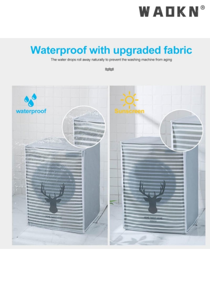 WAOKN Washing Machine Cover,Silver Coating Oxford Cloth Washer Dryer Cover for Front Loading Machine,Waterproof Dust-proof Sun-resistant Dust Cover for Full-automatic Roller Washing Machine - Image 3