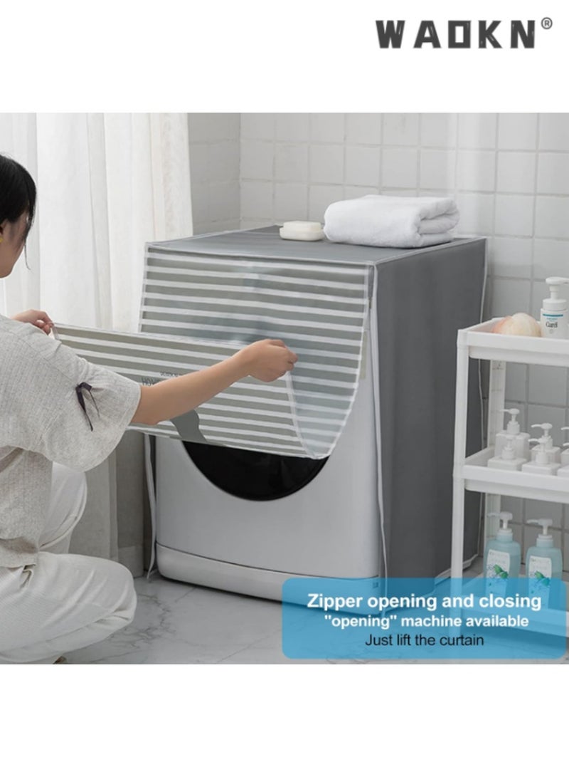 WAOKN Washing Machine Cover,Silver Coating Oxford Cloth Washer Dryer Cover for Front Loading Machine,Waterproof Dust-proof Sun-resistant Dust Cover for Full-automatic Roller Washing Machine - Image 4