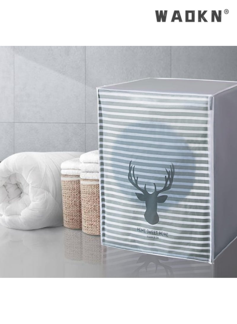 WAOKN Washing Machine Cover,Silver Coating Oxford Cloth Washer Dryer Cover for Front Loading Machine,Waterproof Dust-proof Sun-resistant Dust Cover for Full-automatic Roller Washing Machine - Image 2