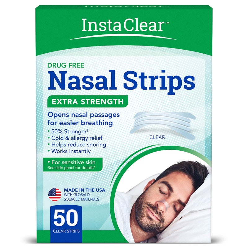 Instaclear Extra-Strength Nasal Breathing Strips Clear 50 ct | Works Instantly, Nasal Congestion Relief, Stops Snoring, Cold & Allergy - Image 1