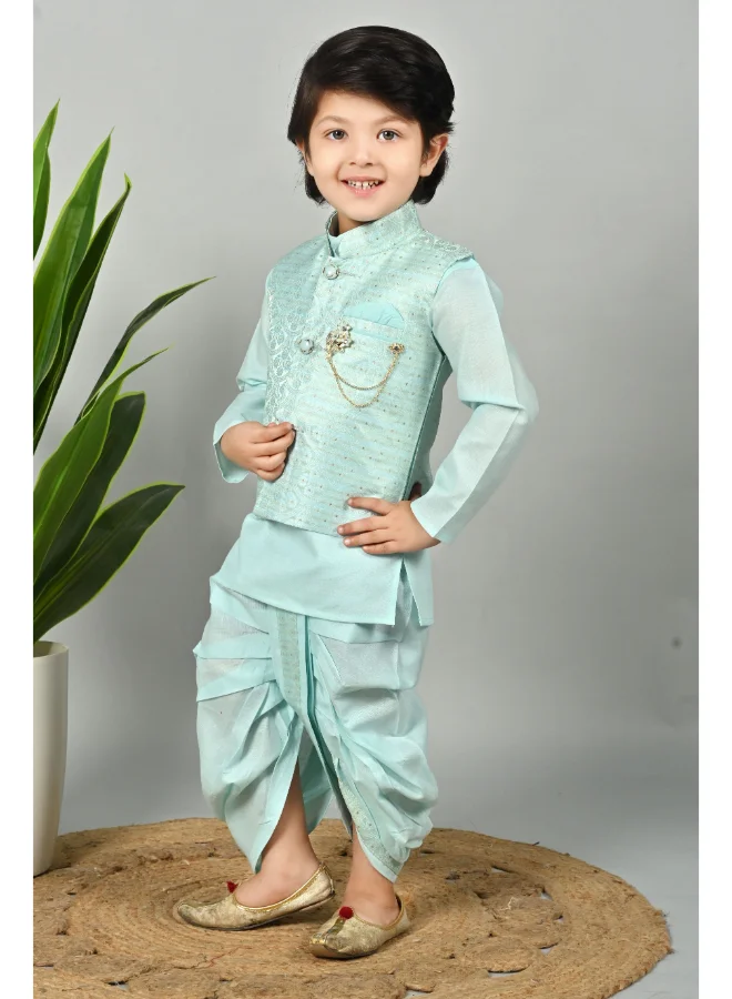 BT DEZINES Sky Blue Kurta Dhoti Set with Waistcoat for Boys