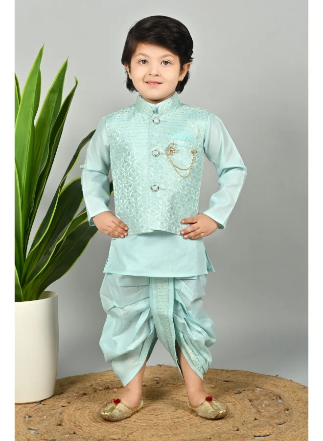BT DEZINES Sky Blue Kurta Dhoti Set with Waistcoat for Boys