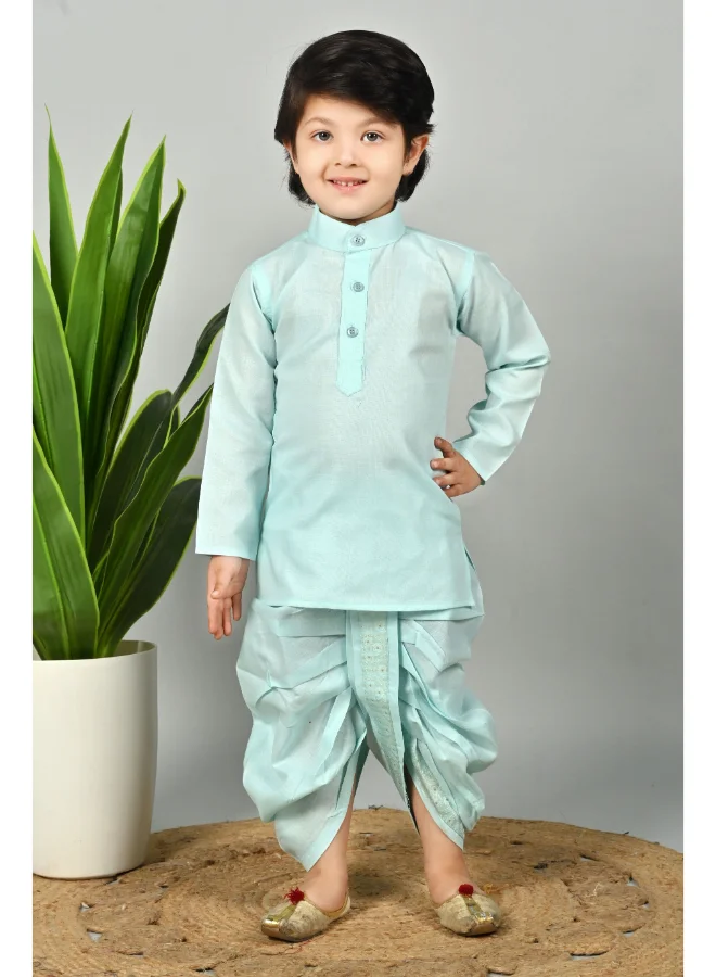 BT DEZINES Sky Blue Kurta Dhoti Set with Waistcoat for Boys