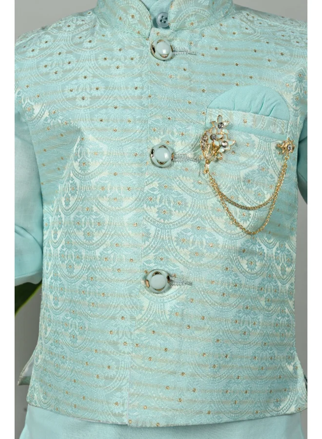 BT DEZINES Sky Blue Kurta Dhoti Set with Waistcoat for Boys