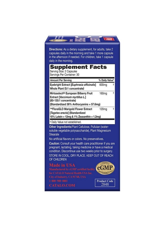 CATALO Bilberry Eyebright Extract Gold - for Fatigue & Blurry Vision - Eye Vitamins with Bilberry Lutein and Zeaxanthin Supplements for Eye Clarity - 60 Capsules - Image 2