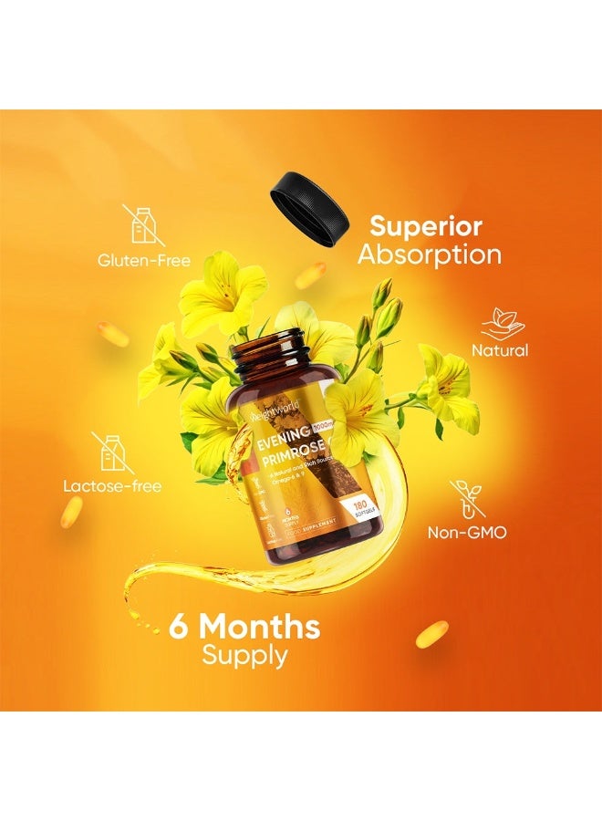 زيت زهرة الربيع المسائية 1000 ملغ – 180 كبسولة جيلاتينية، صنع في المملكة المتحدة – يدعم التوازن الهرموني وصحة البشرة ويساعد على تخفيف أعراض متلازمة ما قبل الحيض (PMS) - Image 3