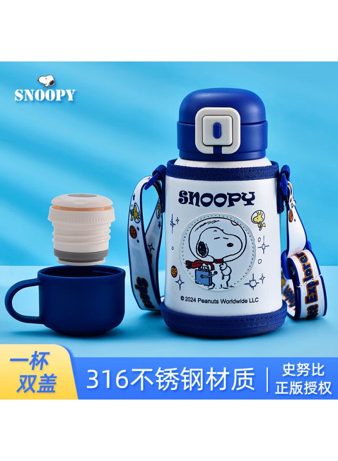 Snoopy Double-lid Children's Insulated Cup With Straw, Direct Drinking And Dual-use Water Bottle, 316 Stainless Steel Student Cup, 520ml Large Capacity, Blue - Image 1