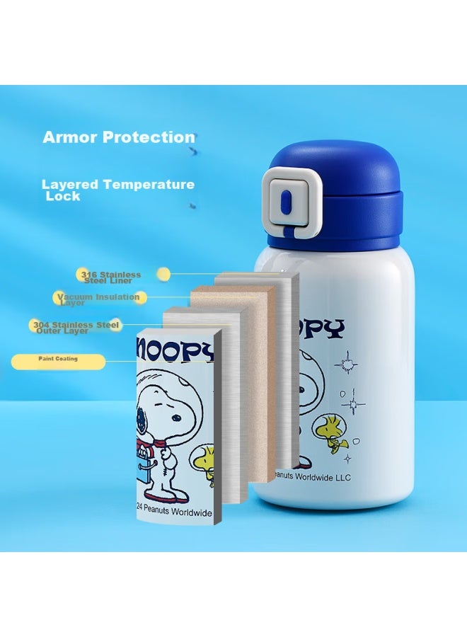 Snoopy Double-lid Children's Insulated Cup With Straw, Direct Drinking And Dual-use Water Bottle, 316 Stainless Steel Student Cup, 520ml Large Capacity, Blue - Image 3
