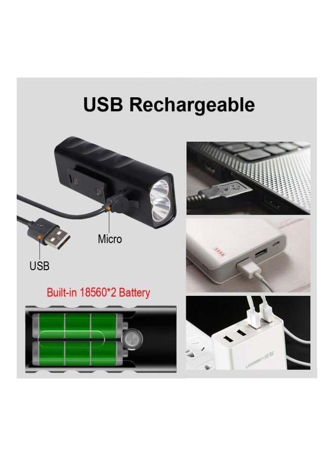 Rechargeable LED Flashlight For Bicycle Black 11.0x6.5x5cm - Image 2