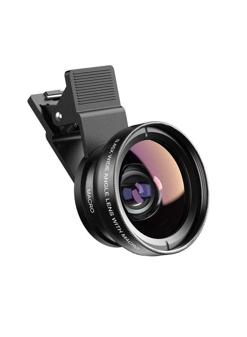 AROAQ Cell Phone Camera Lens, 2 In 1 Cell Phone Clip-on Lens, 37mm 0.45x Super Wide Angle Lens With 12.5x Super Macro Lens  For iPhone Samsung And Most Of Android Smartphone  - Image 1