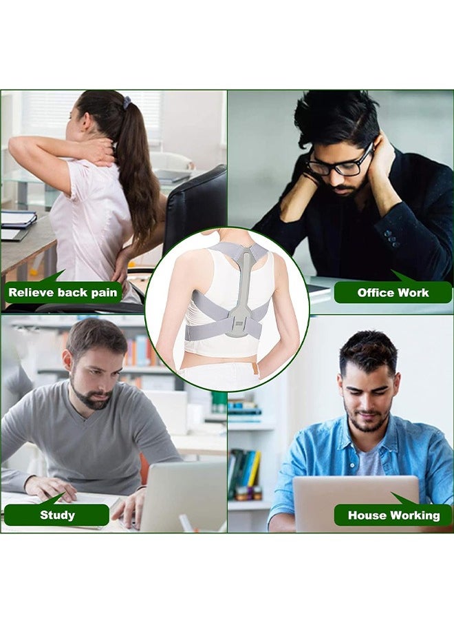 Back Brace Posture Corrector, Adjustable Invisible Back Brace, for Relieve Shoulder and Neck Muscle Pain (Gray, Medium)