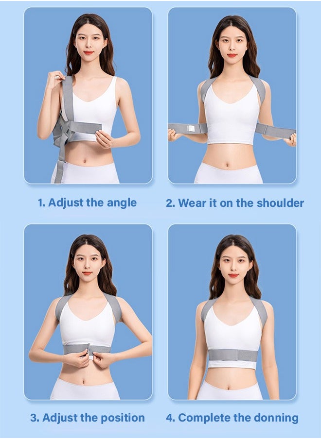 Back Brace Posture Corrector, Adjustable Invisible Back Brace, for Relieve Shoulder and Neck Muscle Pain (Gray, Medium)