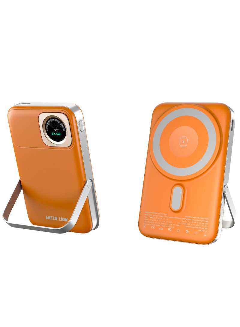 GREEN LION Volt Guage 10000 mAh MagSafe Power Bank with 2 USB-C Ports & Kickstand / PD 22.5W Fast Charging / Flight Approved / Digital Display / iWatch Wireless Charging - Orange - Image 4