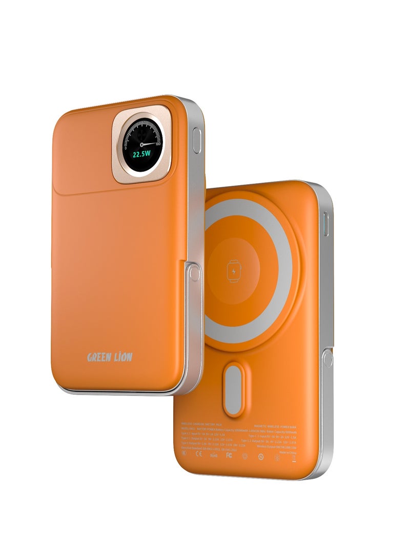 GREEN LION Volt Guage 10000 mAh MagSafe Power Bank with 2 USB-C Ports & Kickstand / PD 22.5W Fast Charging / Flight Approved / Digital Display / iWatch Wireless Charging - Orange - Image 1