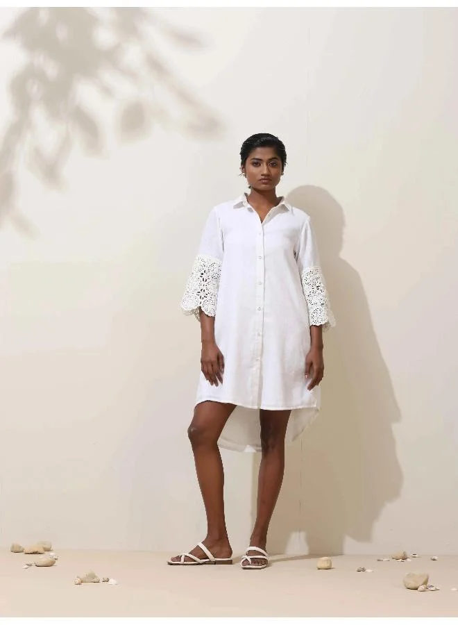 ترو برونز فستان قصير قطن طبيعي كروشيه نيرولي أبيض