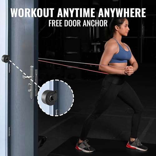 SLOVIC Dual Color Resistance Bands(7-15Kg) Resistance Band for Pull up | Exercise Bands for Workout | Gym Equipment for Home Workout for Men & Women | Resistance Band Set with Door Anchor(Red&Grey) - Image 4