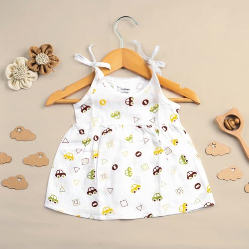 Kidbea® 100% Organic Cotton Newborn Baby Girls Sleeveless Dress | Casual Muslin Frock Infant - 4 Cute Prints (0-3 Months) - Image 4