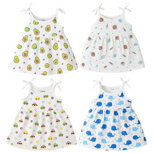 Kidbea® 100% Organic Cotton Newborn Baby Girls Sleeveless Dress | Casual Muslin Frock Infant - 4 Cute Prints (0-3 Months) - Image 1