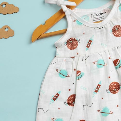 Kidbea® 100% Organic Cotton Newborn Baby Girls Sleeveless Dress | Casual Muslin Frock Infant - 4 Cute Prints (0-3 Months) - Image 3