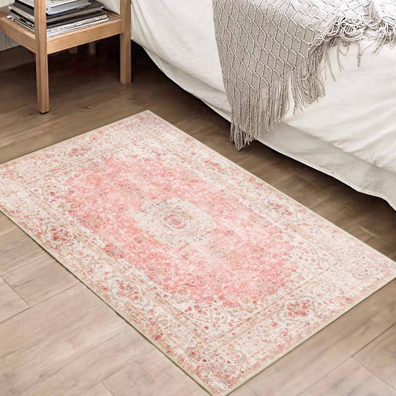Castage Small Rugs 2x3,Pink Rug for Entryway Bathroom Bedroom Kitchen Entrance Doormat,Boho Vintage Bohemian Distressed Washable Accent Floor Throw Carpet Non Slip,Blush - Image 4