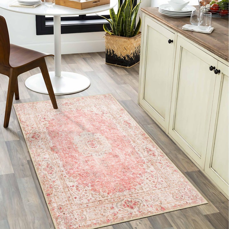 Castage Small Rugs 2x3,Pink Rug for Entryway Bathroom Bedroom Kitchen Entrance Doormat,Boho Vintage Bohemian Distressed Washable Accent Floor Throw Carpet Non Slip,Blush - Image 2